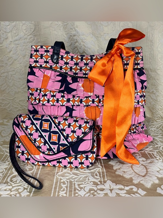 Vera Bradley Handbags - Retired Vera Bradley Loves Me Ruffle Tote Shoulder Bag & Matching Wristlet Set